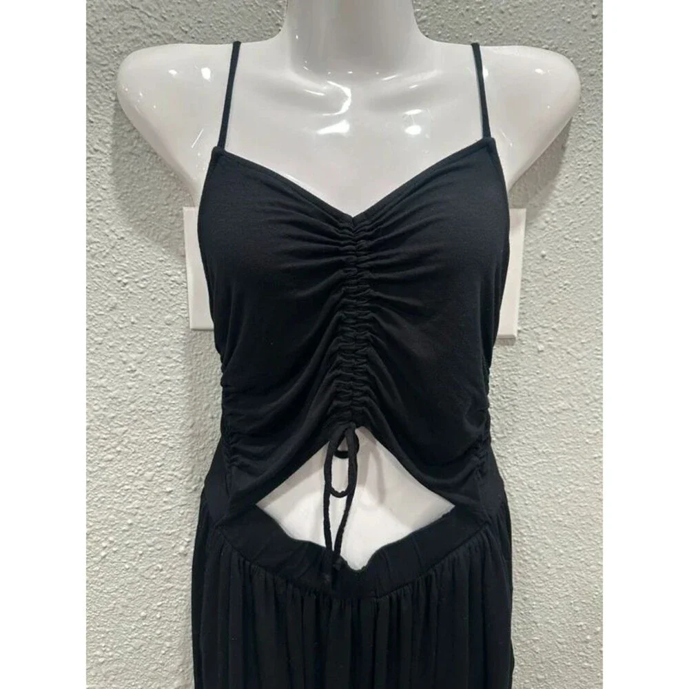 Free People Beach Black Jumpsuit Small Balloon Leg Cutout Strappy Stretch Loose